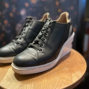 Stylish Black Leather Wedge Sneakers